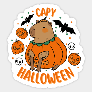 Happy Halloween a cute capybara in a pumpkin for Halloween Sticker